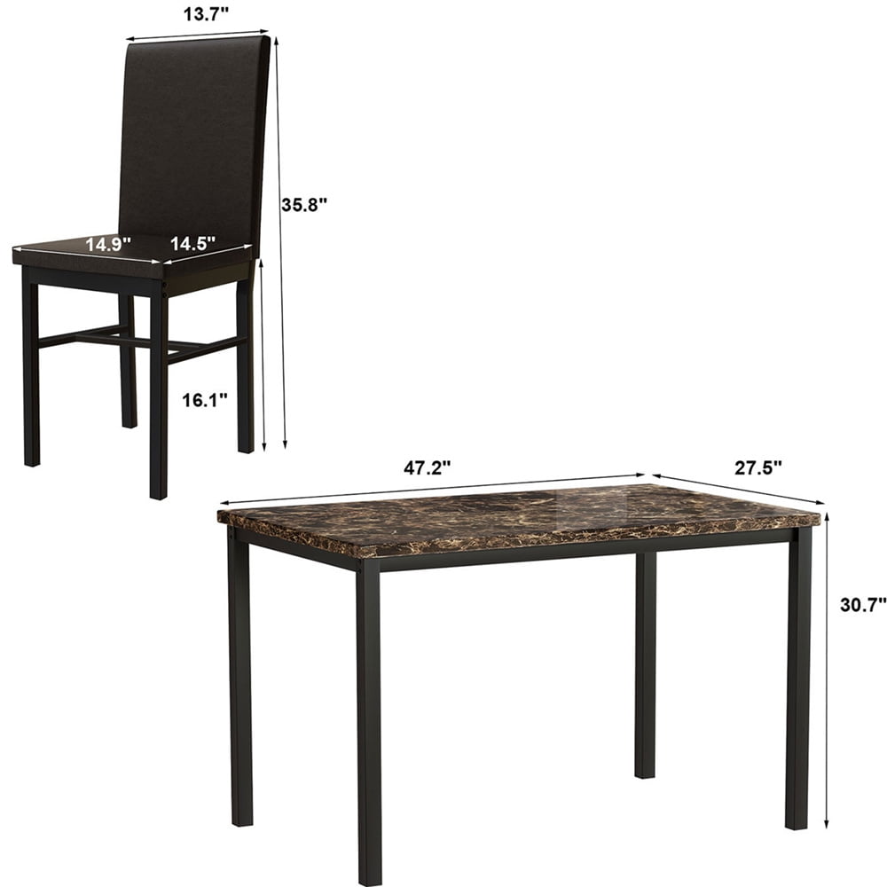 UHOMEPRO Dining Table Set for 4, 5 Piece Dining Room Table Set with Gray Velvet Upholstered Chairs, White Faux Marble Pattern Rectangle Kitchen Table Set for Breakfast Nook Small Space