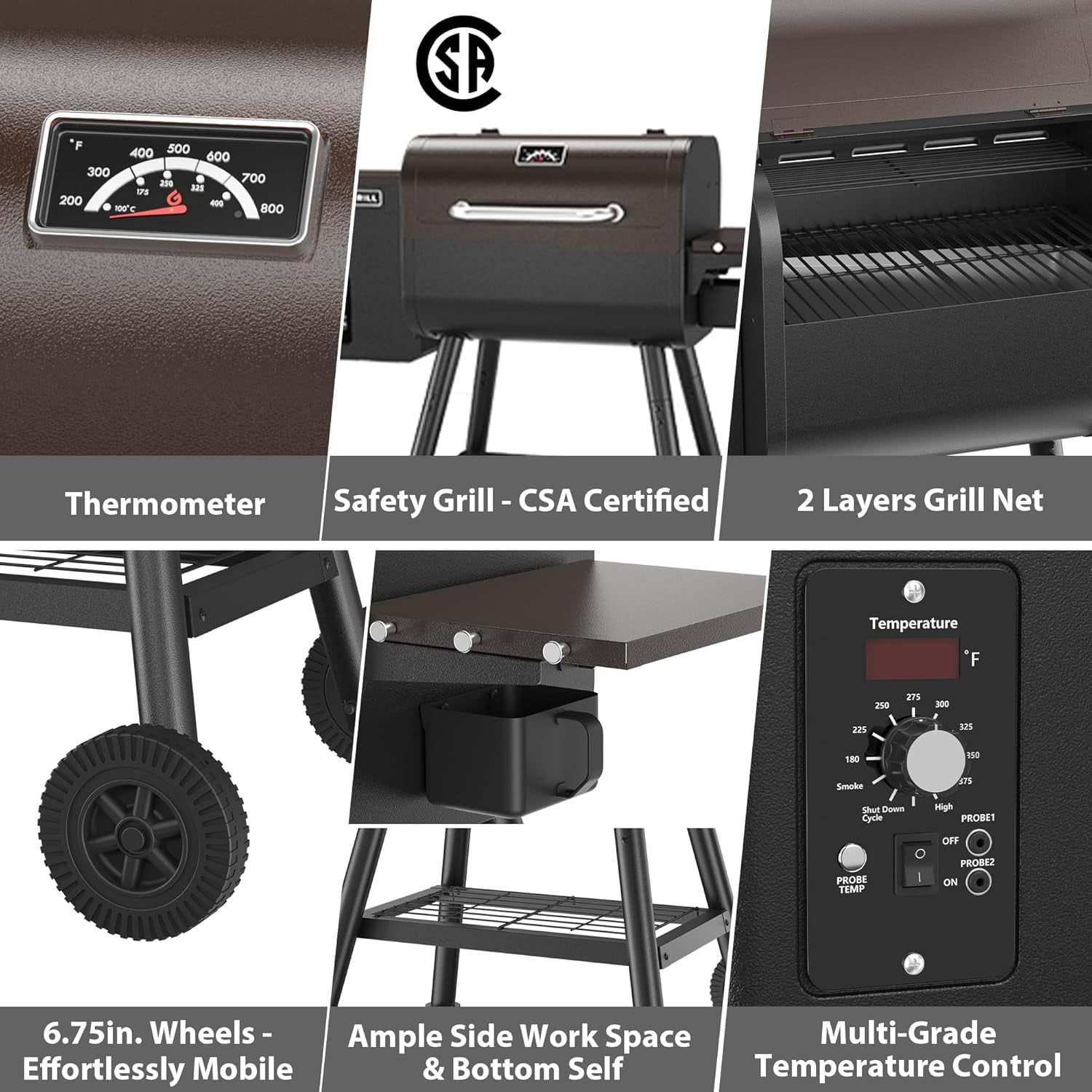 PARGRILL 467 sq.in Wood Pellet Grill & Smoker, BBQ Grill with Auto Temperature Control, for Outdoor Cooking, Patio and Backyard, Bronze Black
