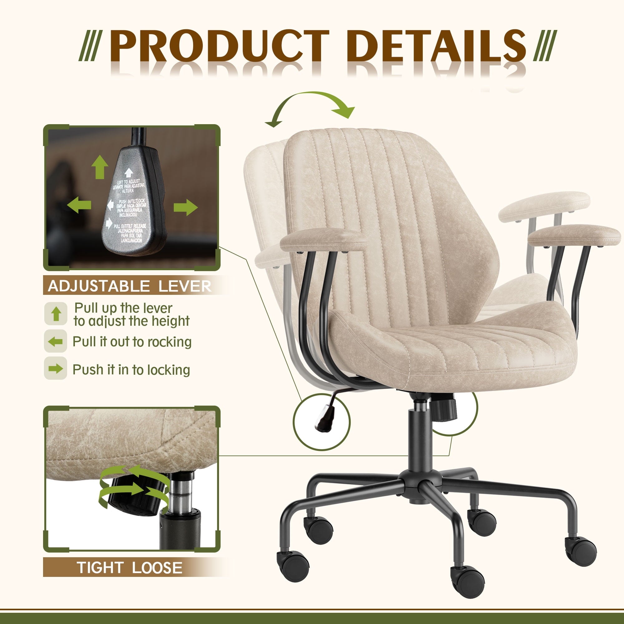 Toject Ergonomic Office Chair, High Back Big Comfy Home Office Chair with Lumbar Support, Mid-Century Modern Computer Executive Office Chair, Brown