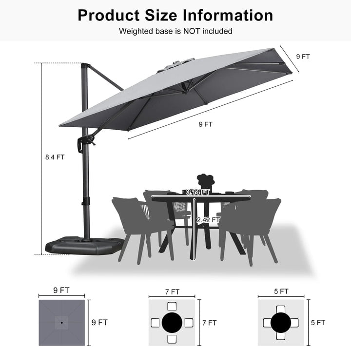 PURPLE LEAF 9x11.5 Ft Cantilever Umbrella Rectangle Outdoor Patio Umbrella Large Offset Hanging Umbrella Aluminum Umbrella with 360°Rotation Adjustable Garden Pool Umbrella,Turquoise Blue