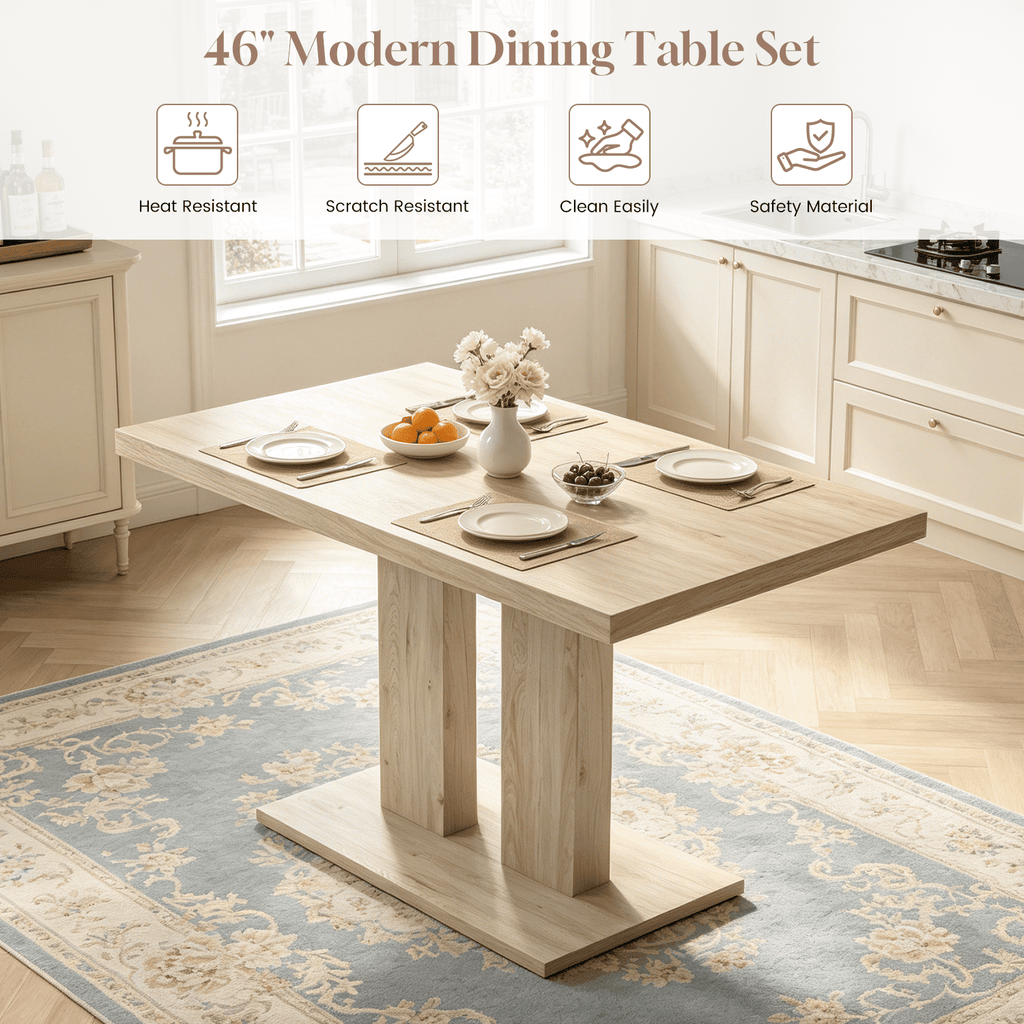 46.2 Dining Table,Modern Square Dining Table for 4-6 People,Rectangular Dining Room Table with Sturdy Pedestal Base，Rectangle kitchen Table for Living Room, Apartment
