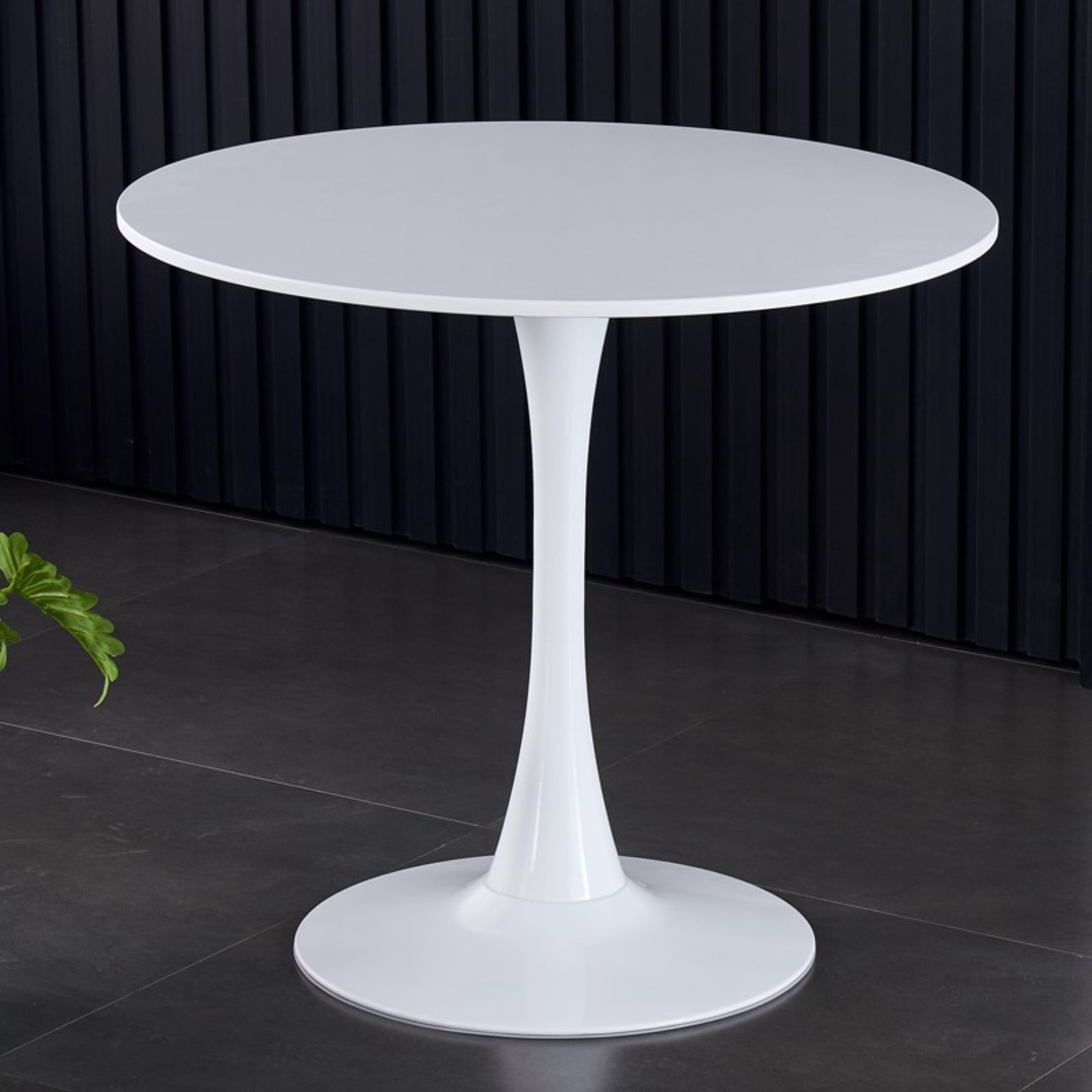 GDF Studio 24 Round Modern Dining Table, Wooden Top Tulip Table with Steel Pedestal Base, Kitchen Table, Walnut