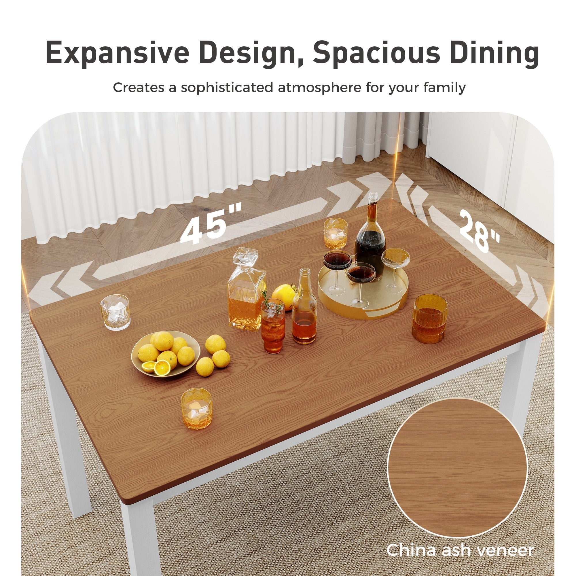 Alpha Joy Farmhouse Dining Table Set for 4 Solid Wood Kitchen Chairs and Table Set, Walnut & White
