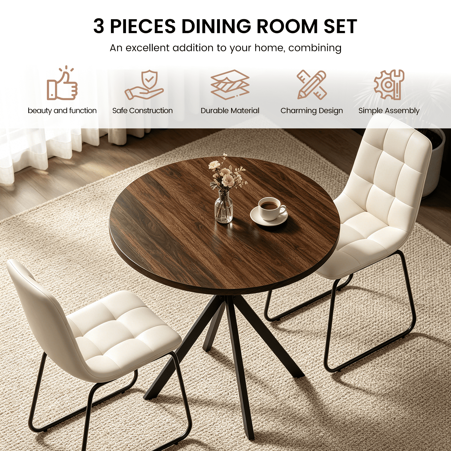 Small Round Dining Table for 2-4 People, 31.7 Modern Round Kitchen Table, Space-Saving Table for Living Dining Room, Coffee ,Apartment