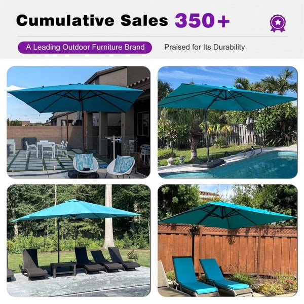 PURPLE LEAF OUTDOOR 10x13 FT Extra Large Rectangle Cantilever Umbrella with Base - 360° Rotating Heavy-Duty Aluminum Frame, Waterproof Graphite Grey Patio Sunshade for Oversized Pool Deck & Backyard