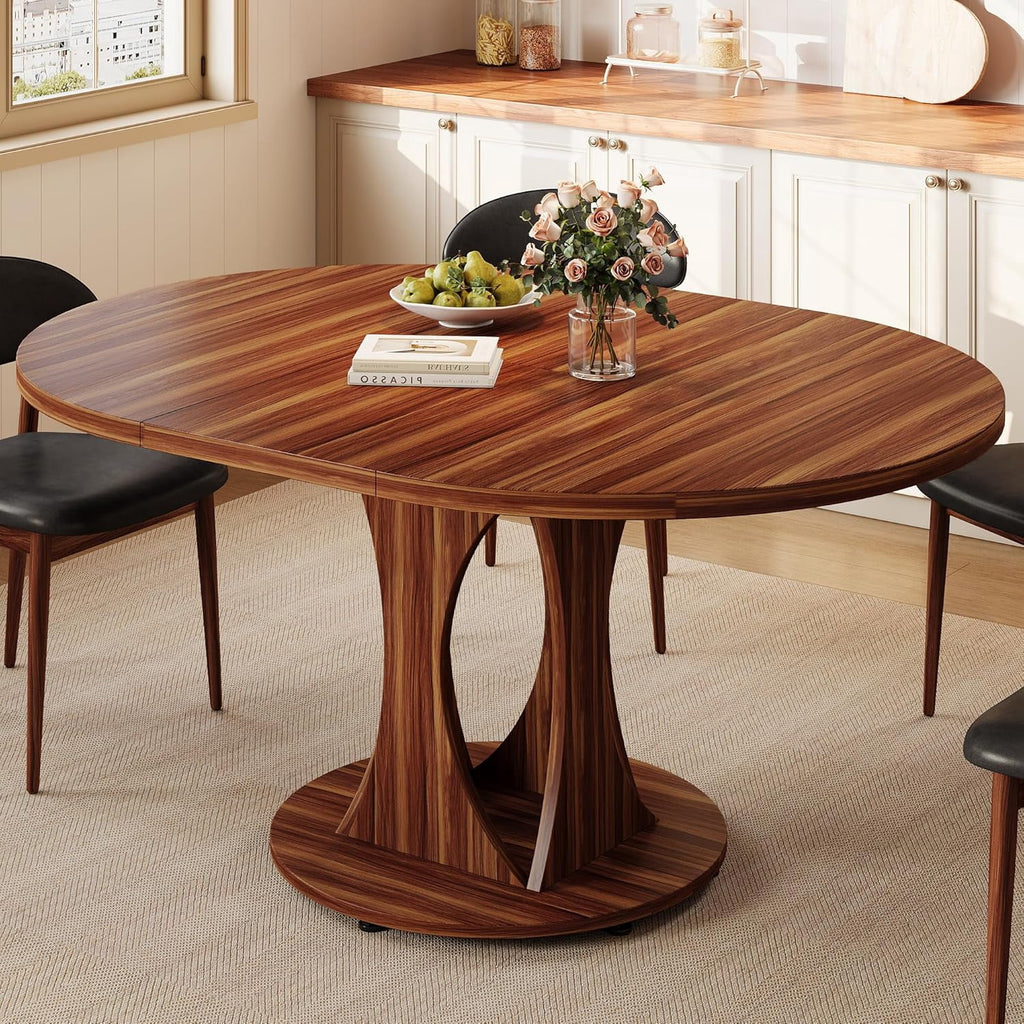 Virans 43.3-59 Extendable Round Dining Table for 6-8,Kitchen Table with MDF,Modern Dinner Table for Dining Rooms,Living Rooms,Walnut