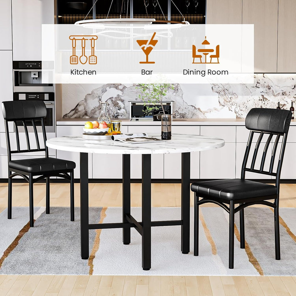 MIERES Round Dining Table Set for 4,Wood Round Kitchen Table and Chairs Set for 4,Modern Dining Room Table Set with 4 Faux Leather Chairs,Round Dinner Table for Small Space Gray