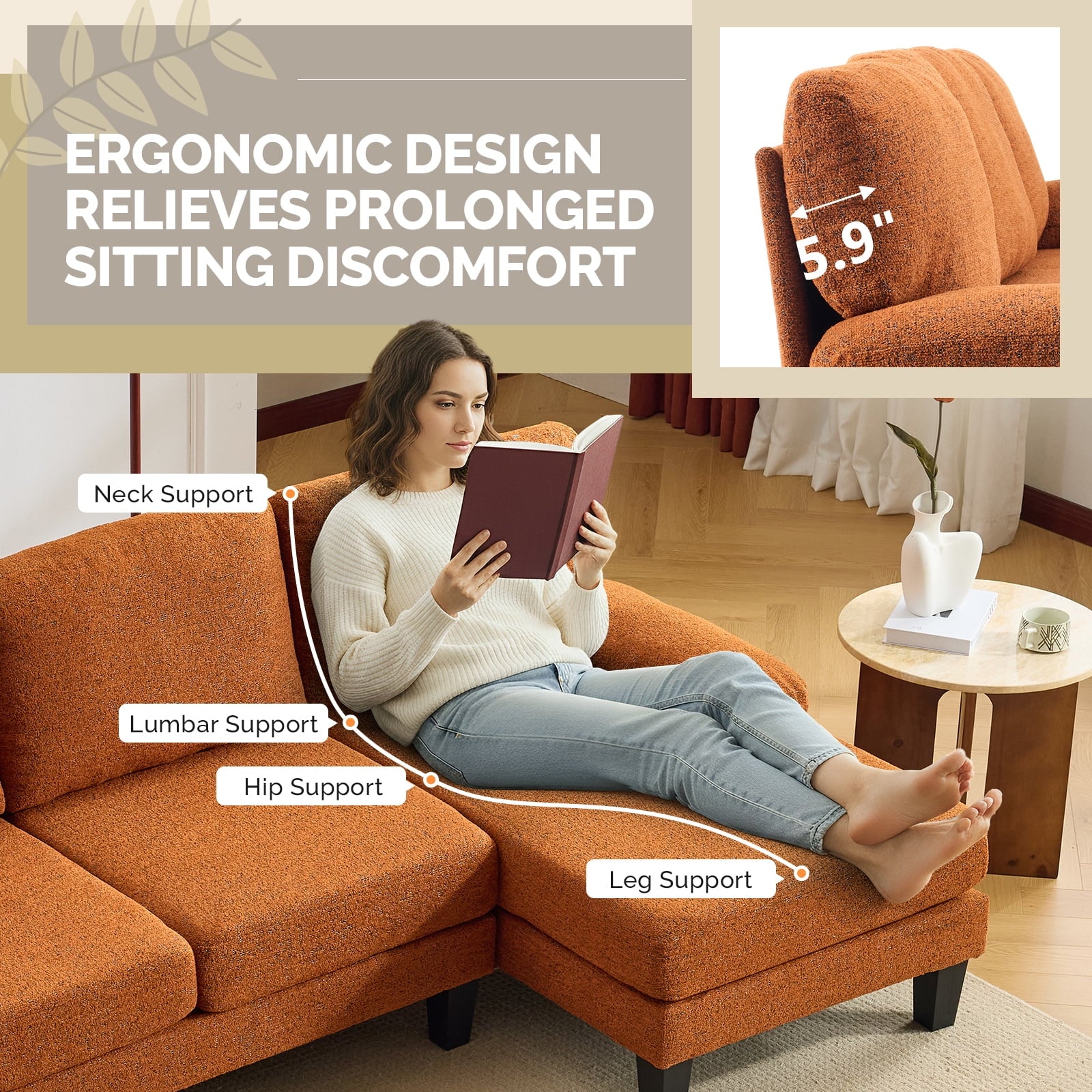 Ktaxon U-Shaped Sectional Sofa Set with Chaise, 4-Seater Blended Chenille Couch for Living Room, Apartment, Easy Assembly Khaki