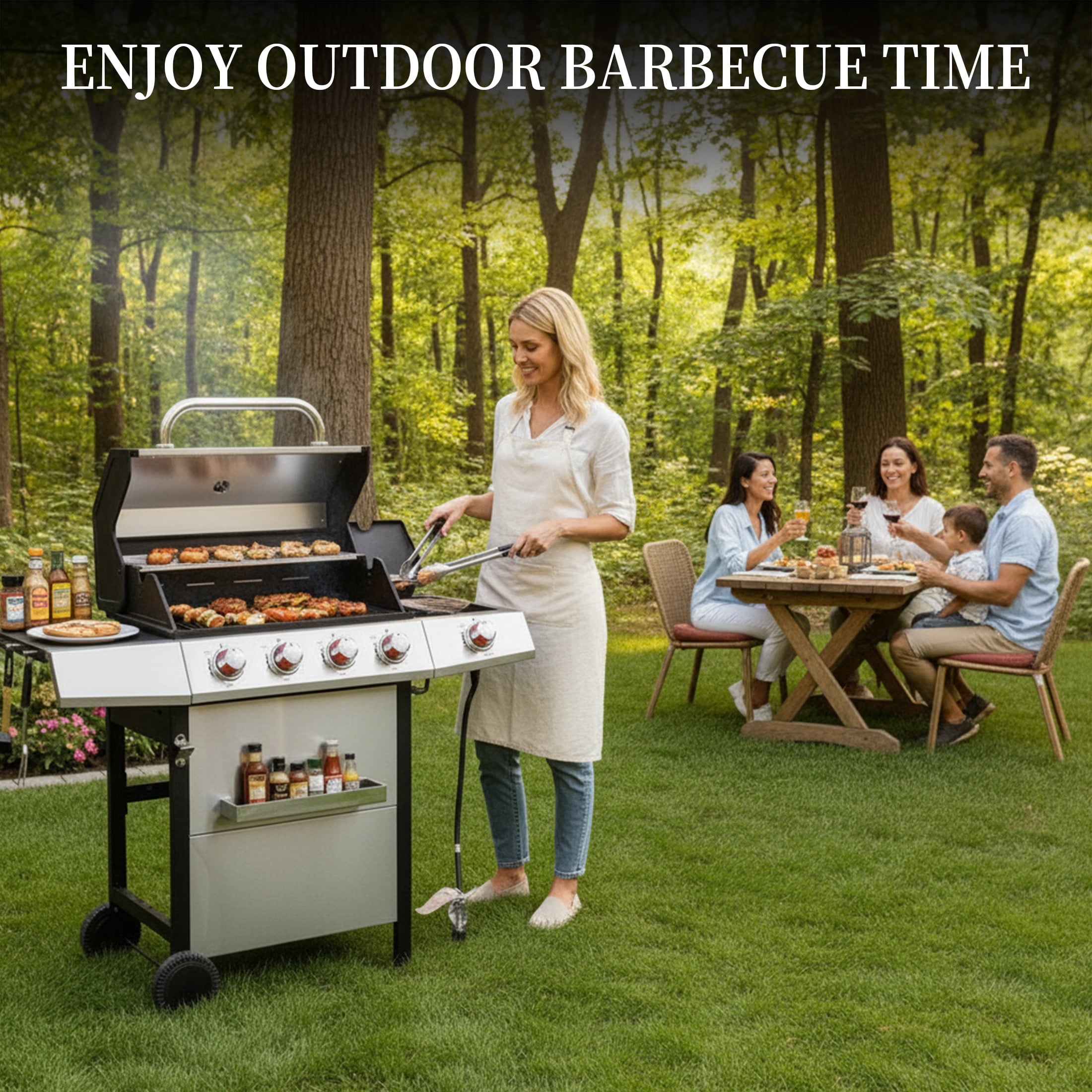 CIG GARDEN 4 Burner Gas Grill Combo with Side Burner, 3 in 1 Gas BBQ Grill with Charcoal Grill and Griddle, 52,000 Outdoor Barbecue Grill