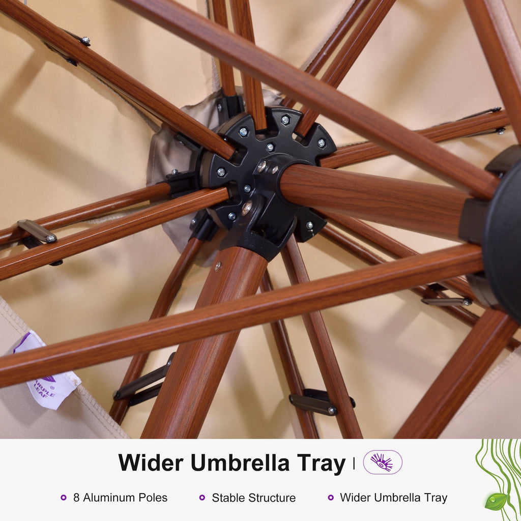 PURPLE LEAF 11FT Deluxe Round Wood Grain Patio Umbrella, Large Offset Cantilever Umbrella with 360° Rotation, Navy Blue