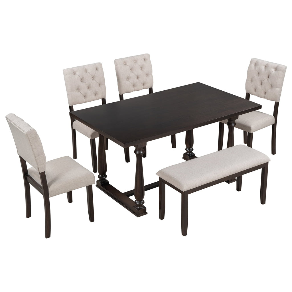 Harper & Bright Designs Dining Table Set for 6 with Bench Rectangular Table and 4 Upholstered Chairs for Kitchen, Gary