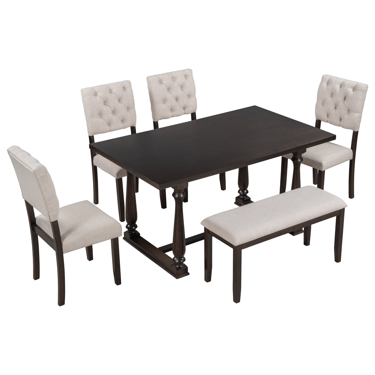 Harper & Bright Designs Dining Table Set for 6 with Bench Rectangular Table and 4 Upholstered Chairs for Kitchen, Gary