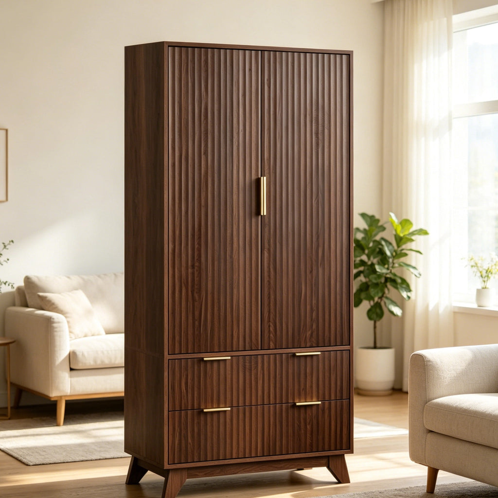 Ktaxon Wardrobe Armoire Closet with Hanging Rod, Modern Drawer & Shelf – Elegant White Finish Closet, Farmhouse to Mid-Century Style