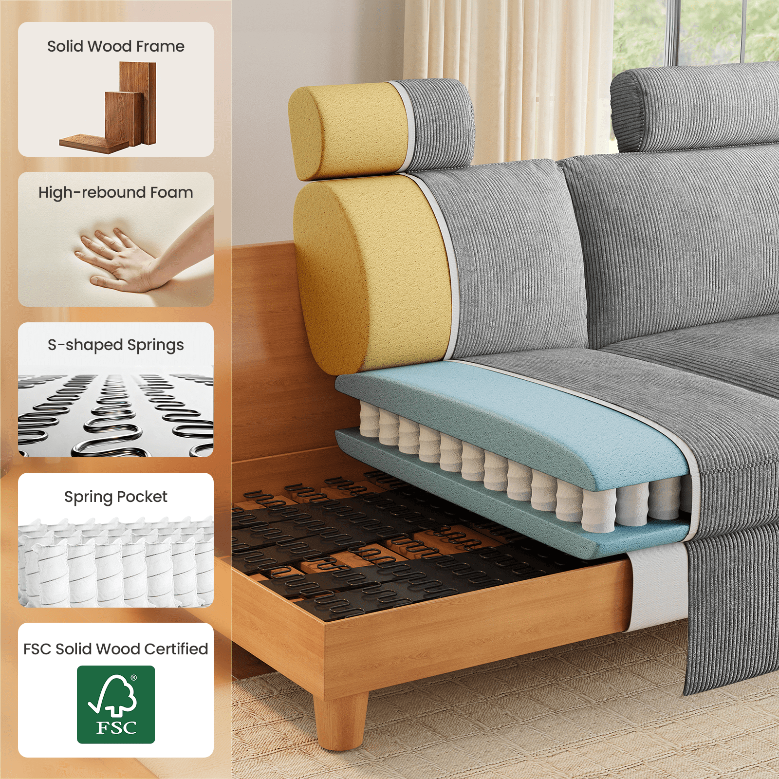 87 Sofa, Comfy Cloud Couch, Upholstered Couch for Living Room, Green