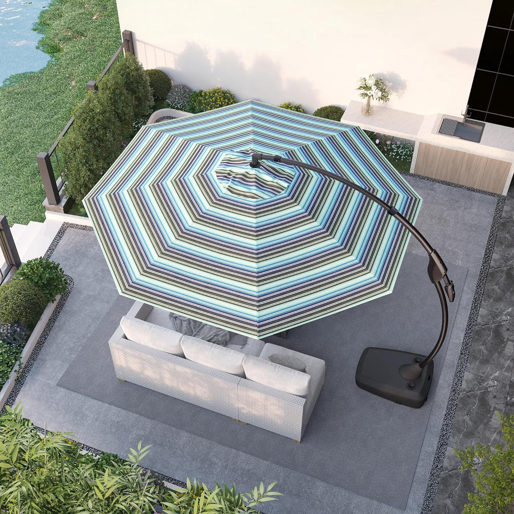 GRANDPATIO 12 Ft Outdoor Umbrella with Base, Large Aluminum Cantilever Offset Umbrella for Patio Pool, Black & White