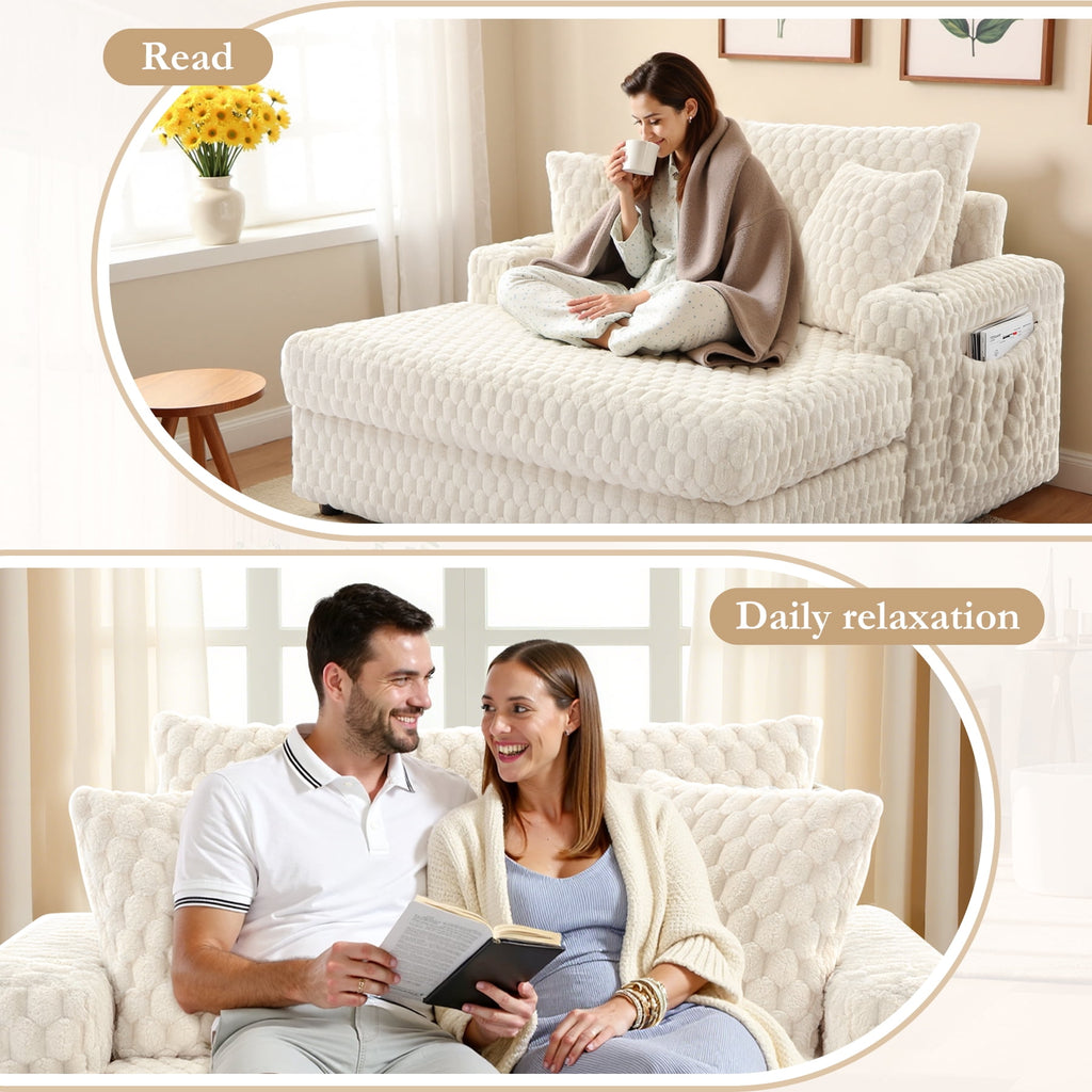ATHOPE 67.3 Chaise Lounge Chair Indoor, Corduroy Couch Chair with Pillows, Comfy Reading Chairs with Wide Arms, Upholstered Sleeper Sofa for Living Room, No Assembly Required, Gray