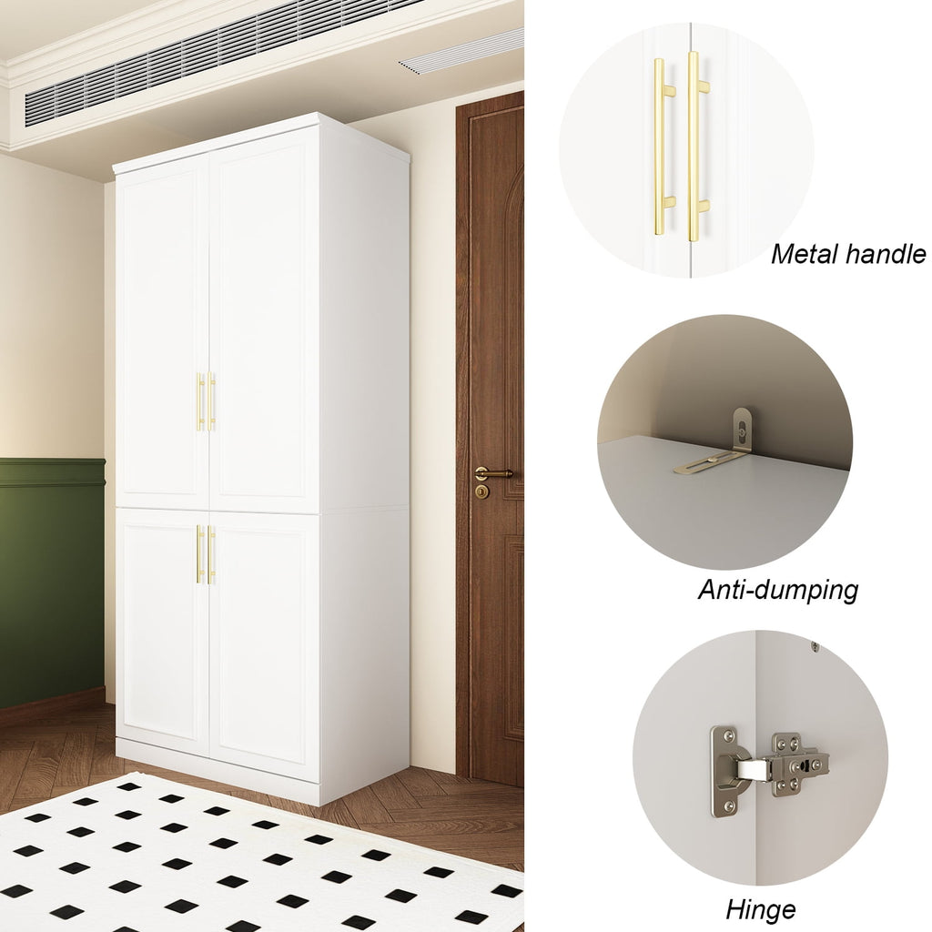 OxyLife 2 Door Wardrobe Armoire, White Closet Storage Organizer with Drawers and Shelves