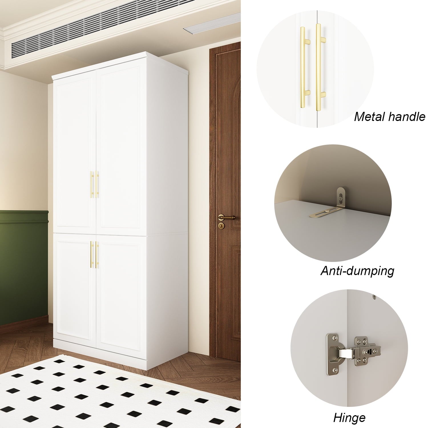OxyLife 2 Door Wardrobe Armoire, White Closet Storage Organizer with Drawers and Shelves