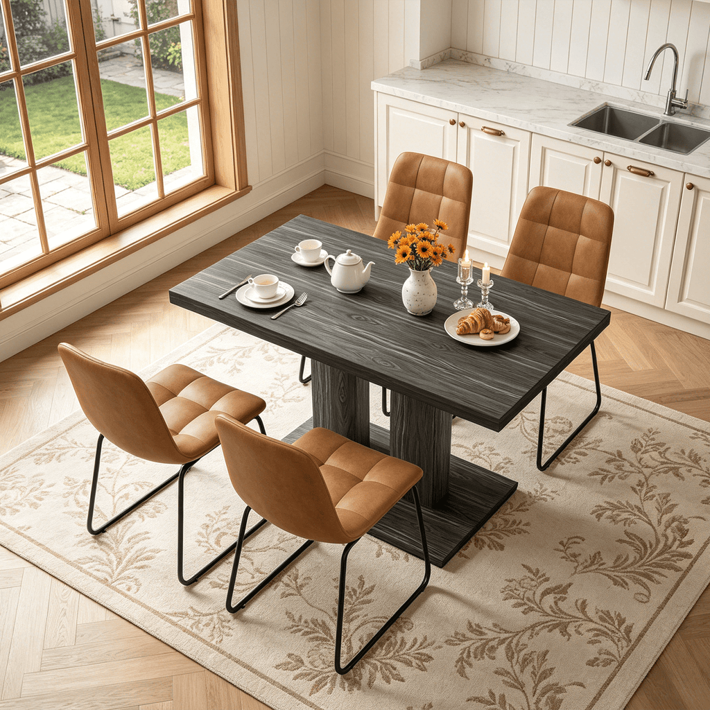 46.2 Dining Table,Modern Square Dining Table for 4-6 People,Rectangular Dining Room Table with Sturdy Pedestal Base，Rectangle kitchen Table for Living Room, Apartment