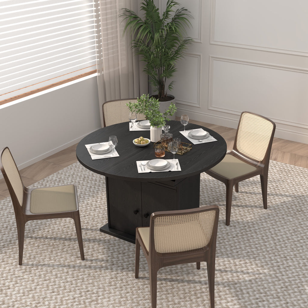 WARAYZ 43.3–59in Extendable Dining Table, Wood Expandable Design with Hidden Storage, Rectangular Space-Saving Dark Brown