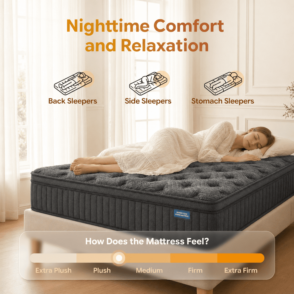 Trujae 12 inch Queen Mattress in a Box, Gel Memory Foam Hybrid Mattress with Pocket Coils, Medium Firm Comfort, Pressure Relief