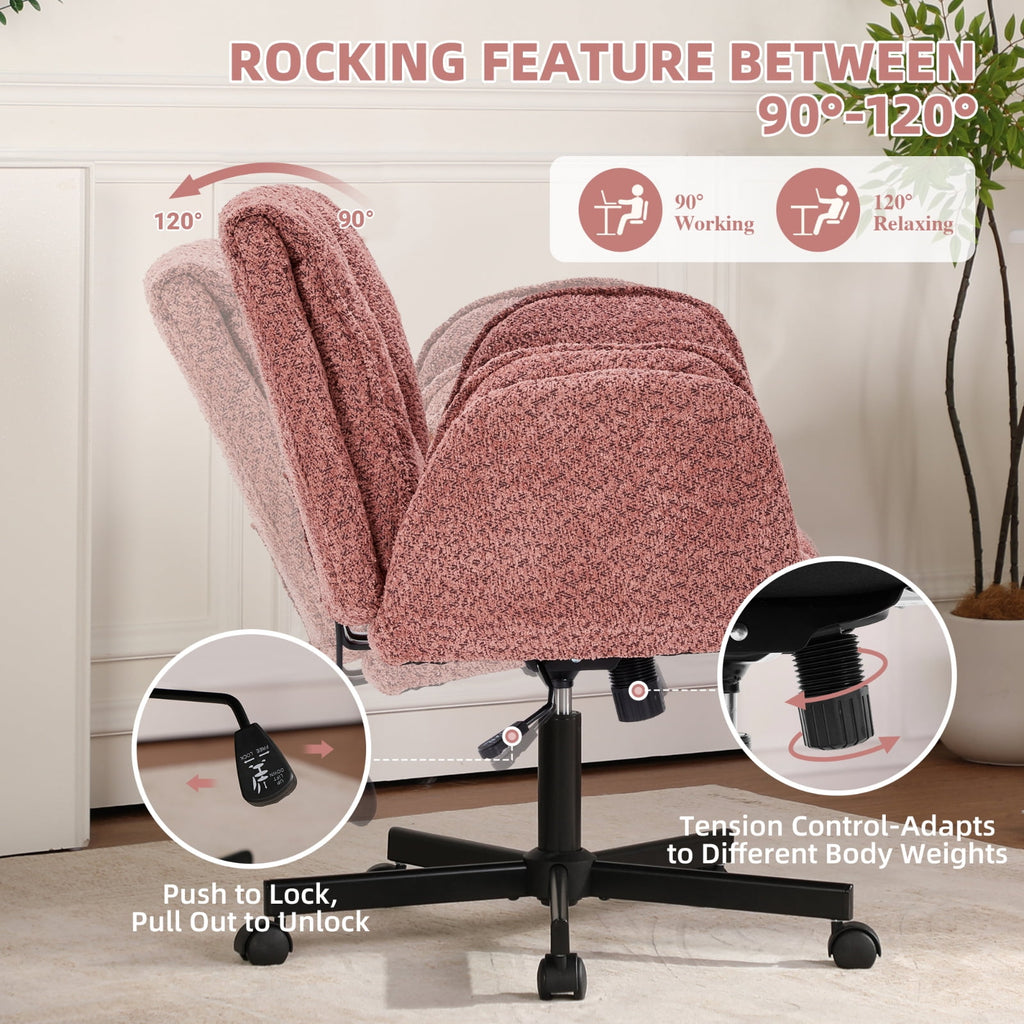 Cross Legged Office Chair with Wheels & Dynamic Airbag Lumbar Support, Criss Cross Wide Seat, 5-Position Fold-Down Armrests, Swivel Vanity Chair for Home Office, Dark Green