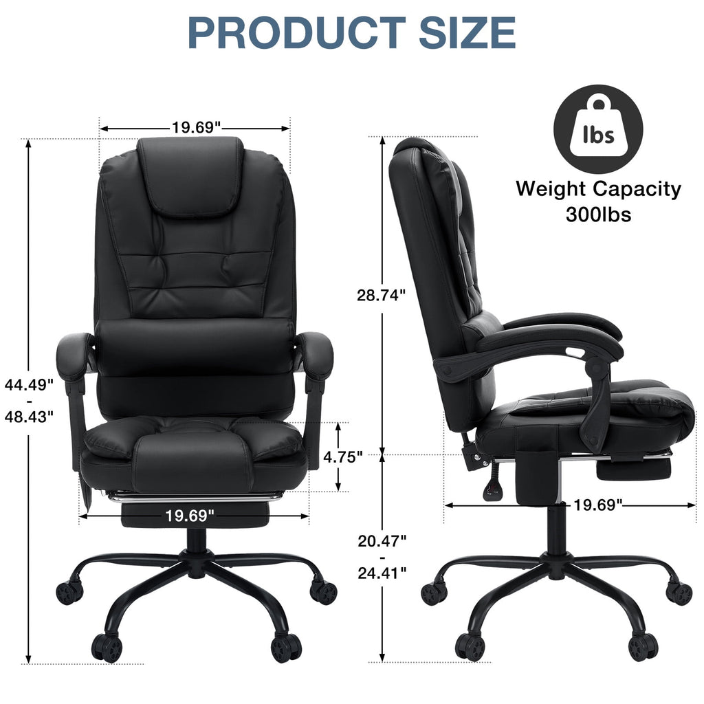 Hoffree Executive Office Chair Massage and Footrest Ergonomic Computer Desk Chair Reclining High Back Leather Office Chair Lumbar Back Support Swivel Rolling for Home Office Black