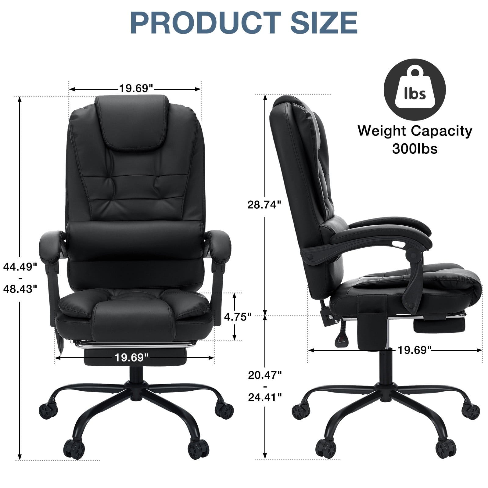 Hoffree Executive Office Chair Massage and Footrest Ergonomic Computer Desk Chair Reclining High Back Leather Office Chair Lumbar Back Support Swivel Rolling for Home Office Black