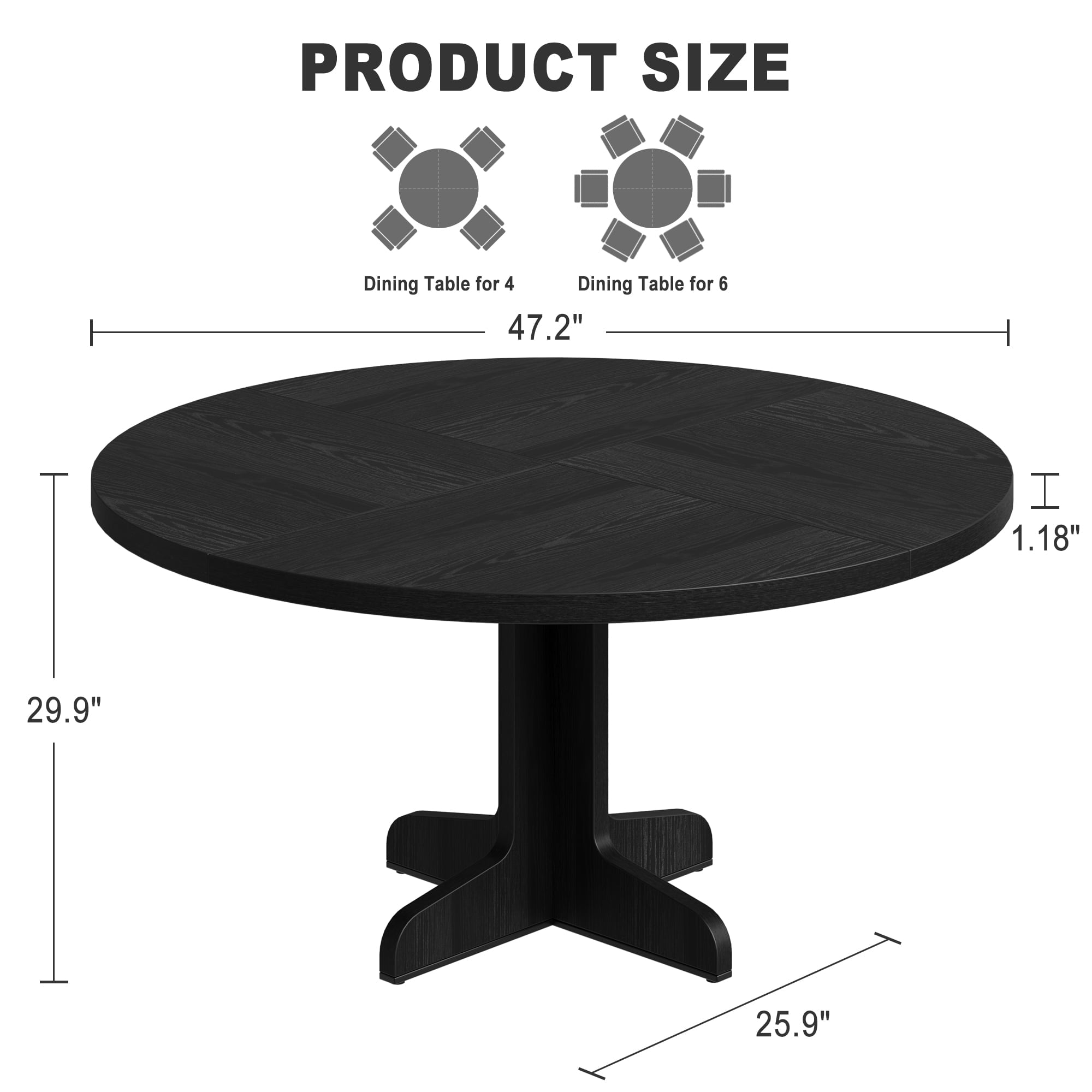 47 Inch Round Dining Table, Wood Kitchen Table, Dinning Room Tables for 4-6 People, Dinner Table with Wooden Tabletop and Legs for Dining Room Living Room (Only Table)