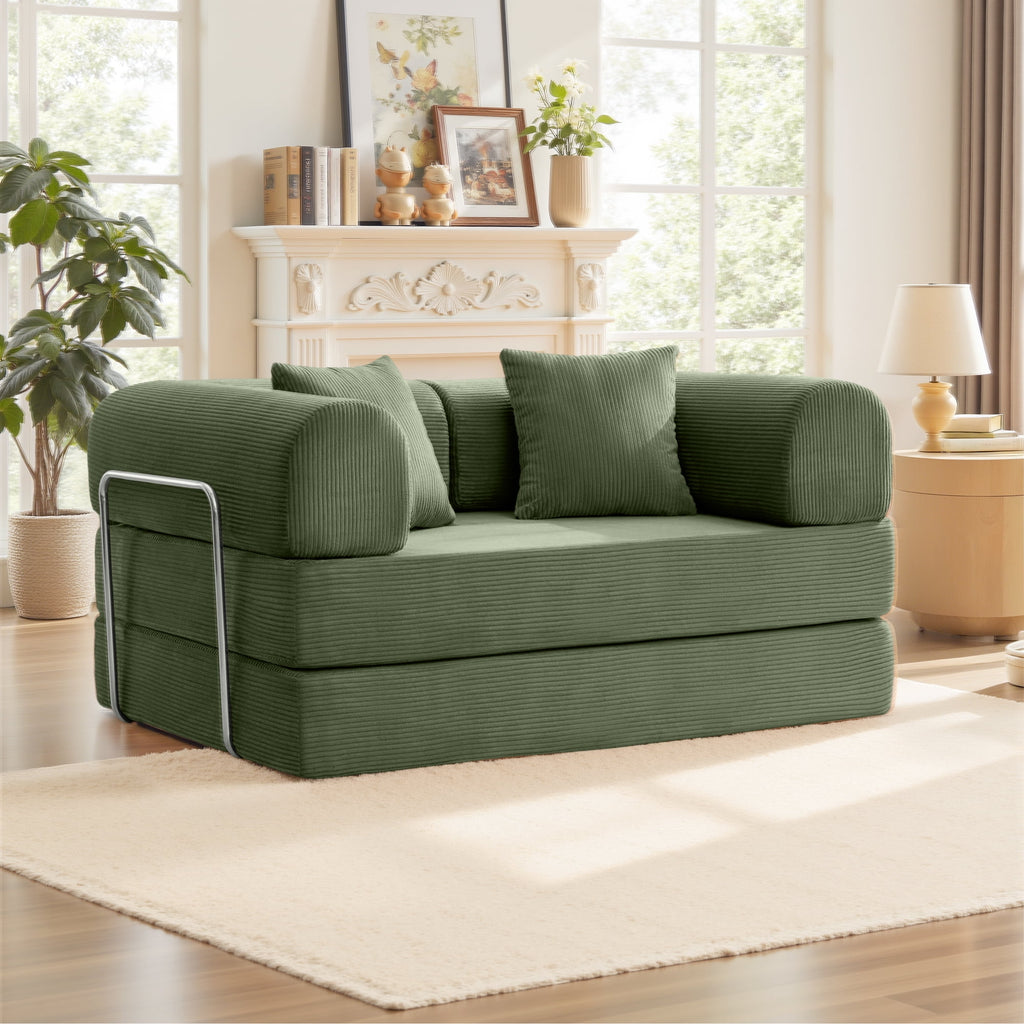 COOLHUT 63 W Combination Sofa, High Rebound Density Foam Sofa Couch, Two Forms Floor Couch Three Seats Sofa Bed for Living Room, Bedroom, Green
