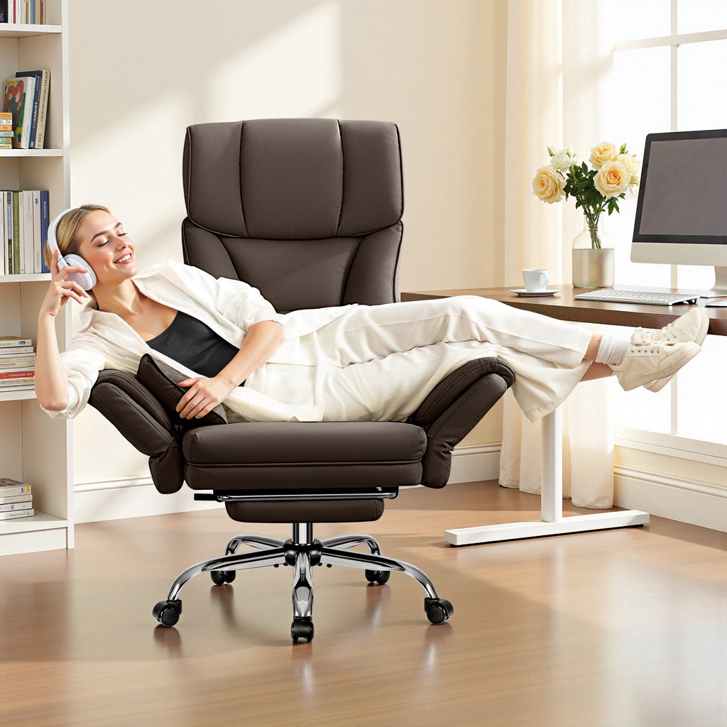 Primy Cross Legged Office Chair with Footrest & Convertible Armrests, 500LBS Capacity Home Desk Chair, Ergonomic Recliner with Lumbar Pillow, Criss Cross Design, Big and Tall Executive Chair