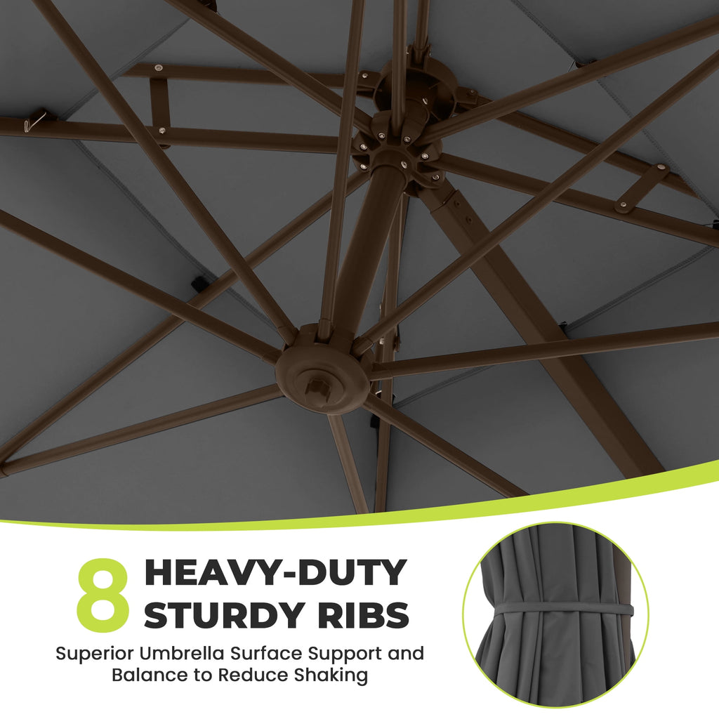 FUNDAZE 10x10ft Cantilever Patio Umbrella with Cross Base & Cover, Waterproof UV Resistant for Garden Poolside Cafe & Deck, Beige