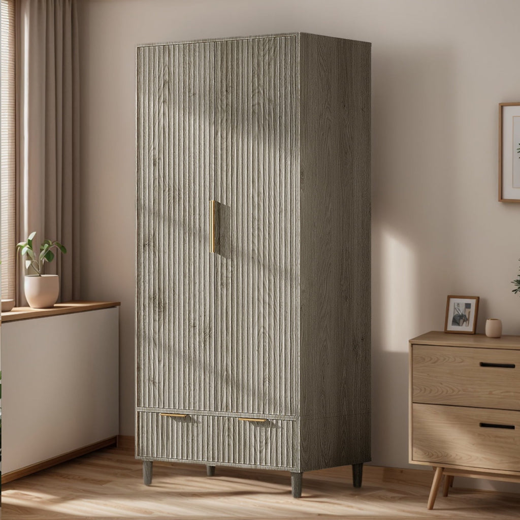 Ktaxon Wardrobe Armoire Closet with Hanging Rod, Modern Drawer & Shelf – Elegant White Finish Closet, Farmhouse to Mid-Century Style