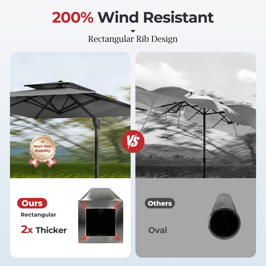 Alpha Joy 12x9ft Outdoor Patio Umbrella Large Rectangle Offset Cantilever Double Umbrella with 360°Rotation, Beige