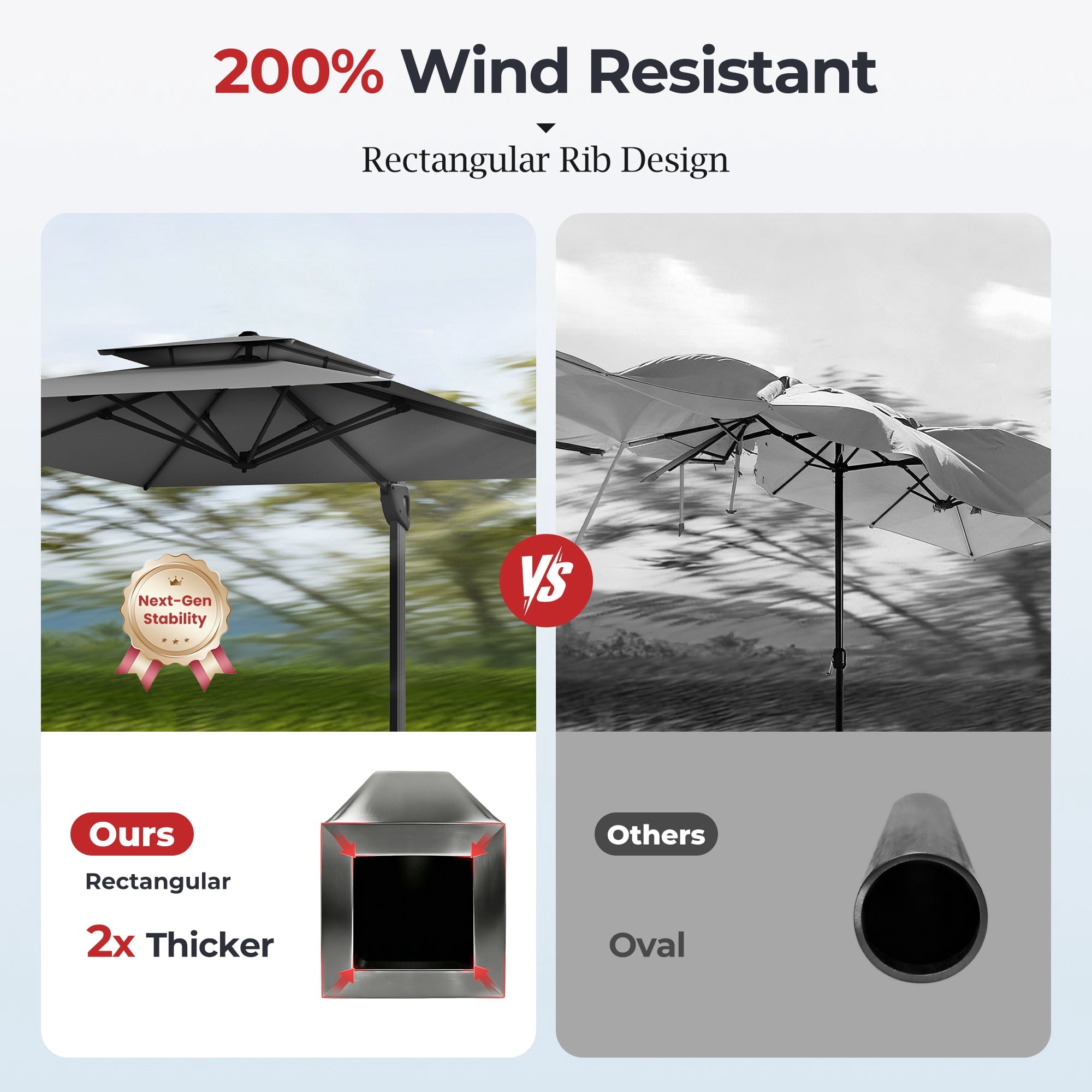 Alpha Joy 12x9ft Outdoor Patio Umbrella Large Rectangle Offset Cantilever Double Umbrella with 360°Rotation, Beige