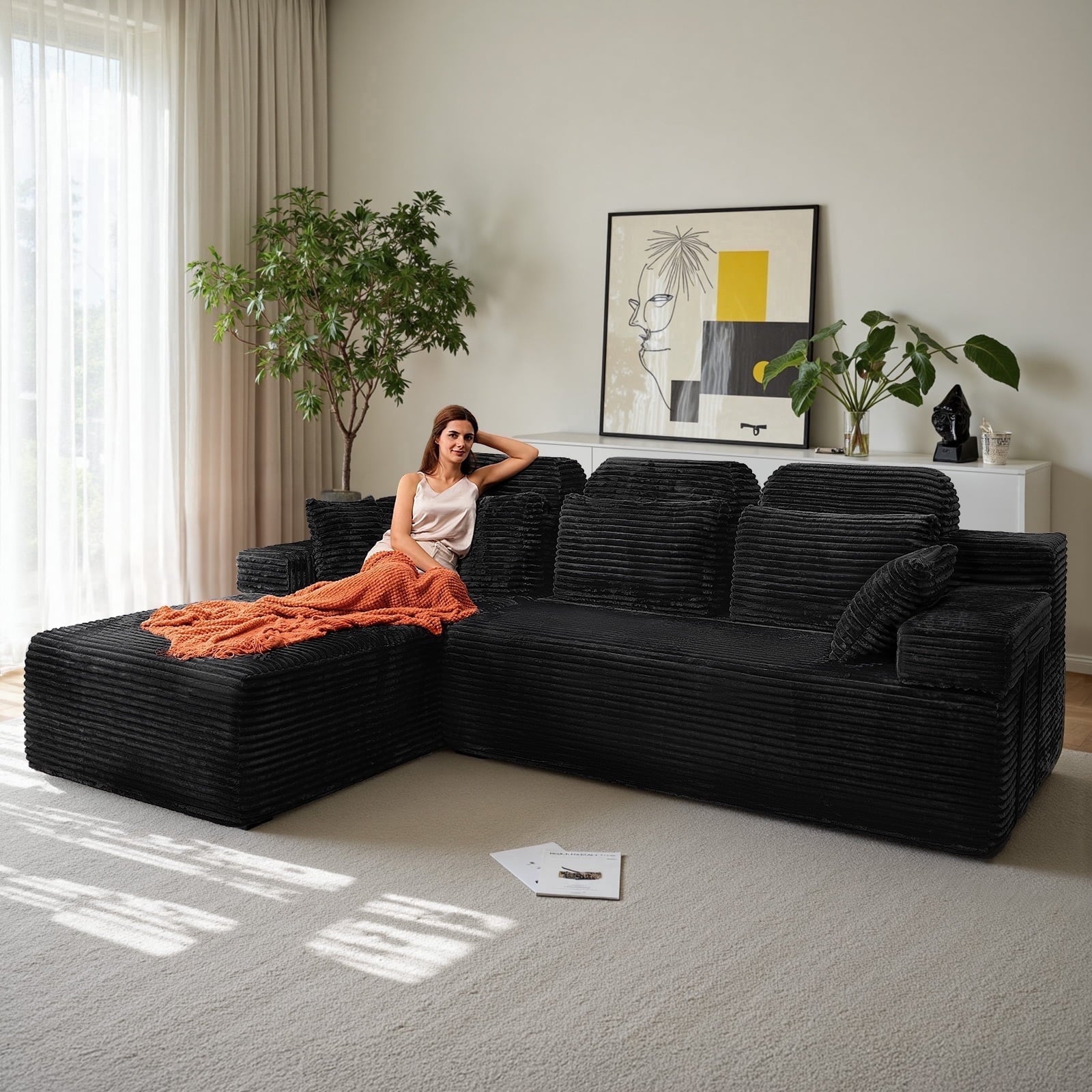 71 High Backrest Sofa for Small Spaces, Compressed Corduroy Couch with Deep Seating for Living Room, Bedroom, Dark Grey