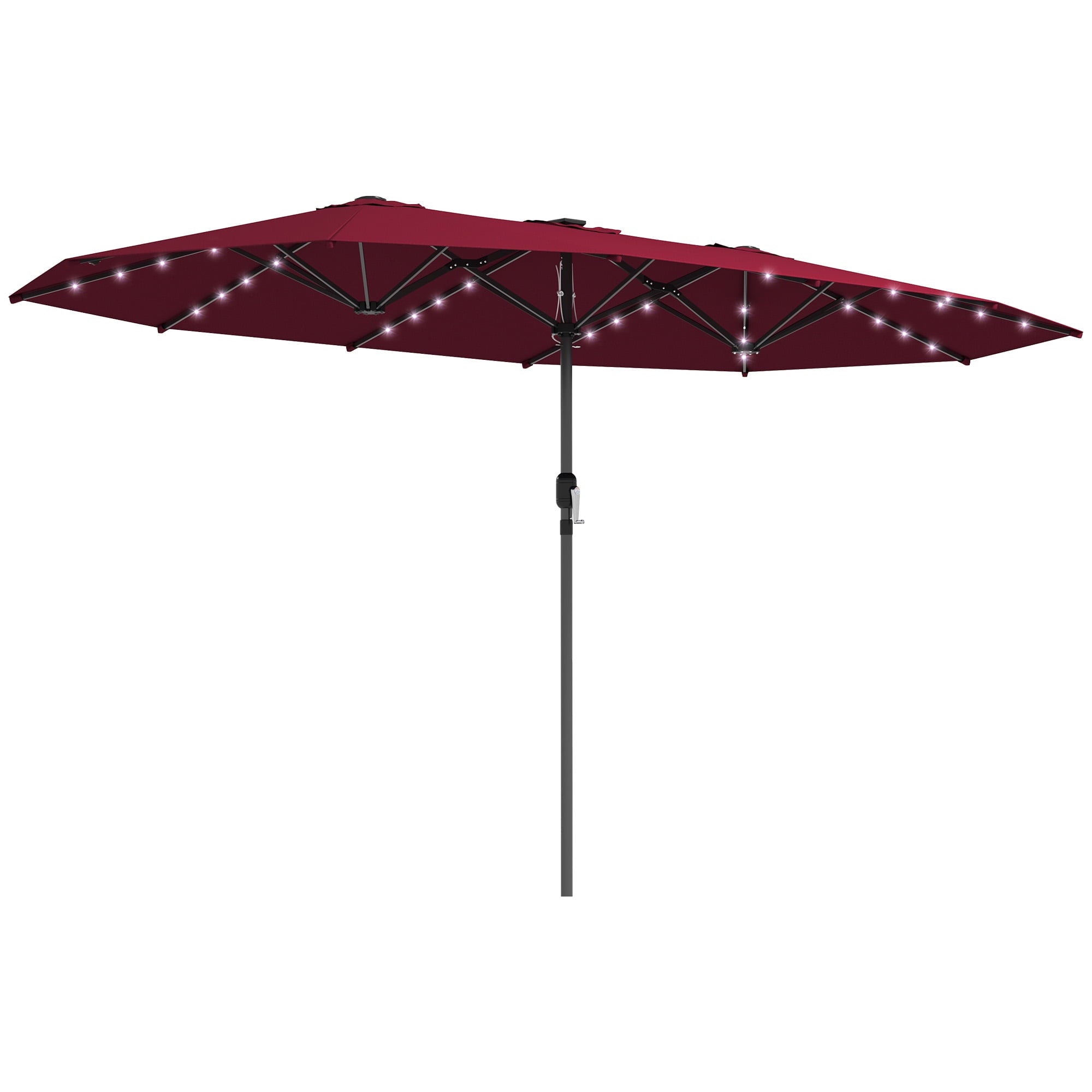 Outsunny Double-Sided Sun Umbrella, Outdoor Garden Parasol, Patio Sun Shade with LED Solar Light, Navy Blue