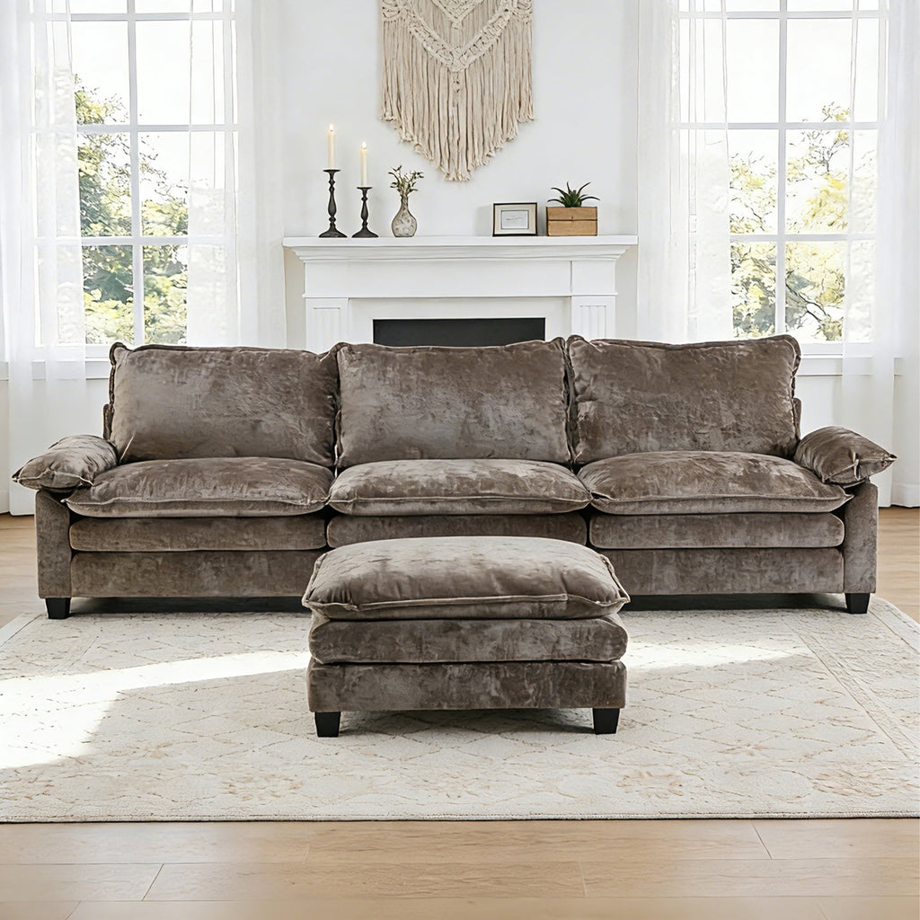 Ktaxon Sectional Sofa L Shaped Couch with Chaise Living Room Sleeper Set, 2 Seats with Chenille and Double Layer Cushions 86 W Beige