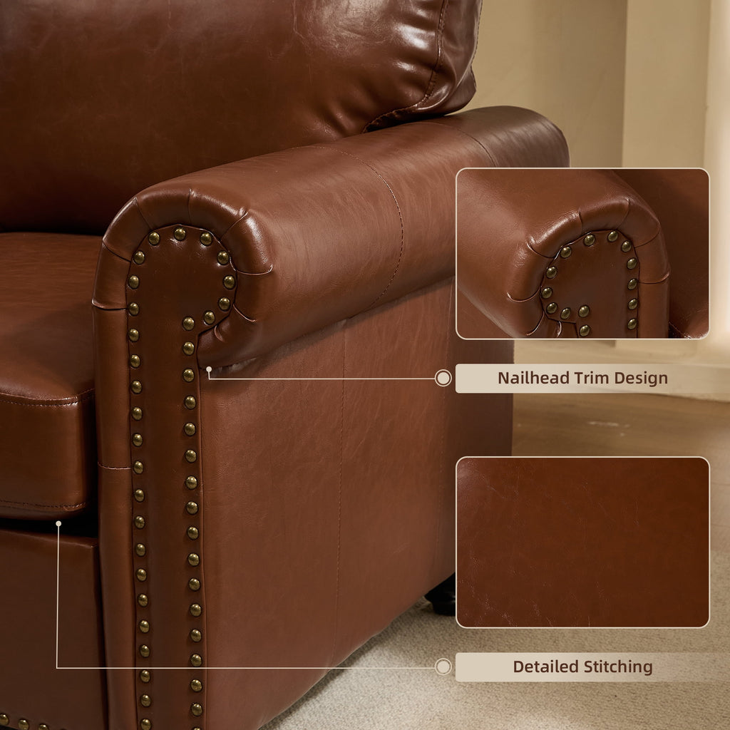 Me'on 80'' Faux Leather Sofa with Storage Seats, Classic 3-Seater Couch with Nailhead Trim, Easy Assembly, Dark Brown