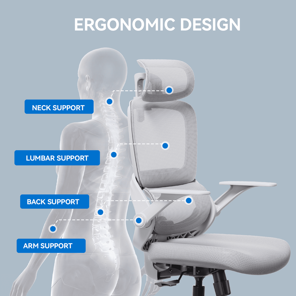 SIHOO B100 Se Office Chair, Executive Chair with Cotton Seat, Dual-Back Ergonomic Chair, 2D Adjustable Headrest & Flip Link Armrest, Comfort Mesh Chair for Home Office & Gaming, 265lbs, Gray