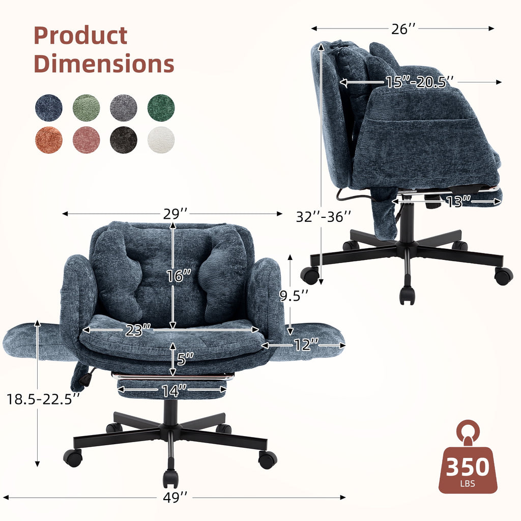 Hforesty Cross Legged Office Chair, Inflatable Flip-up Back & Wide Seat, 5-Position Armrests & Footrest, Ergonomic Task Chair for Home Office, Gray