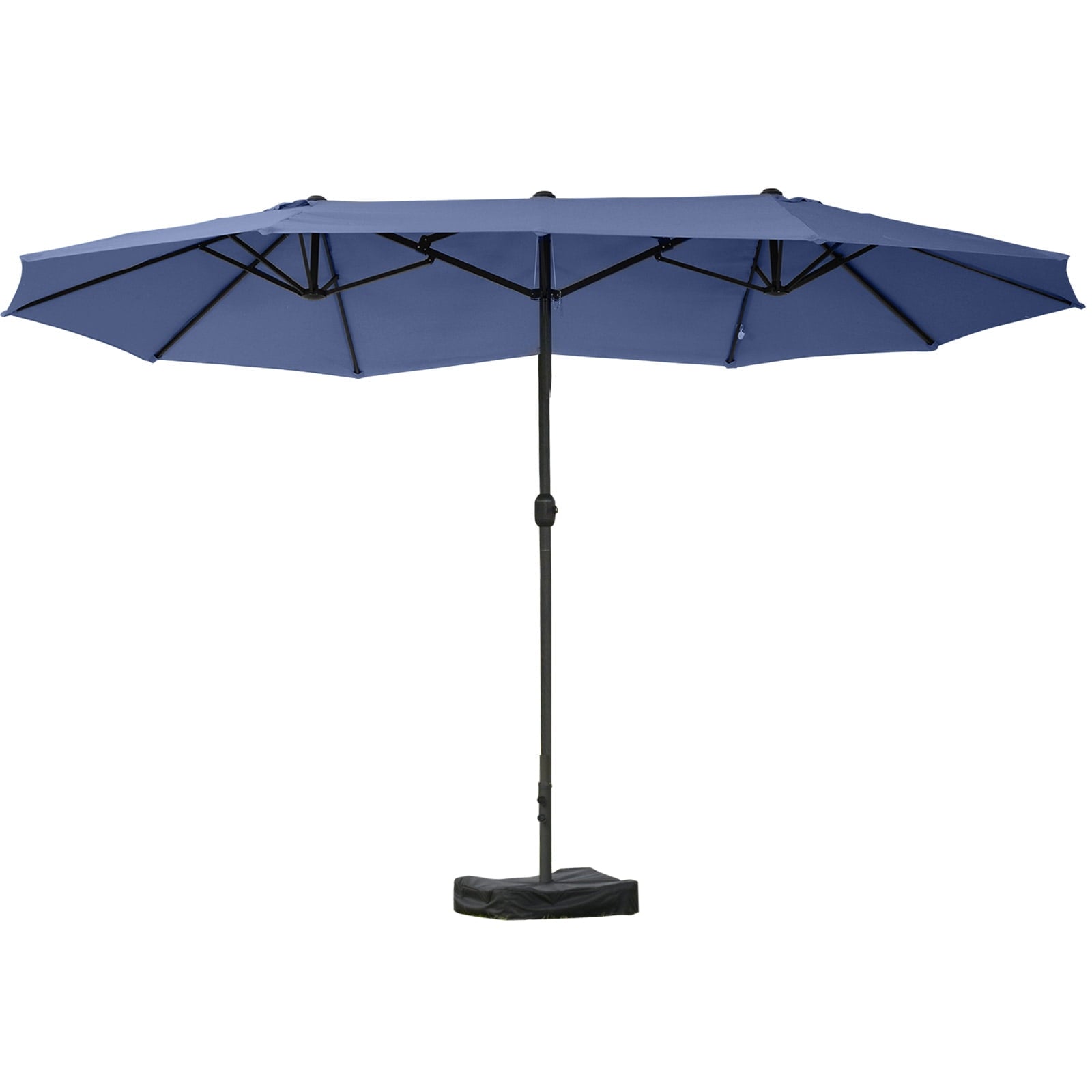 Outsunny Patio Umbrella 15' Steel Rectangular Outdoor Double Sided Market with base, Sun Protection & Easy Crank for Deck Pool Patio, Beige