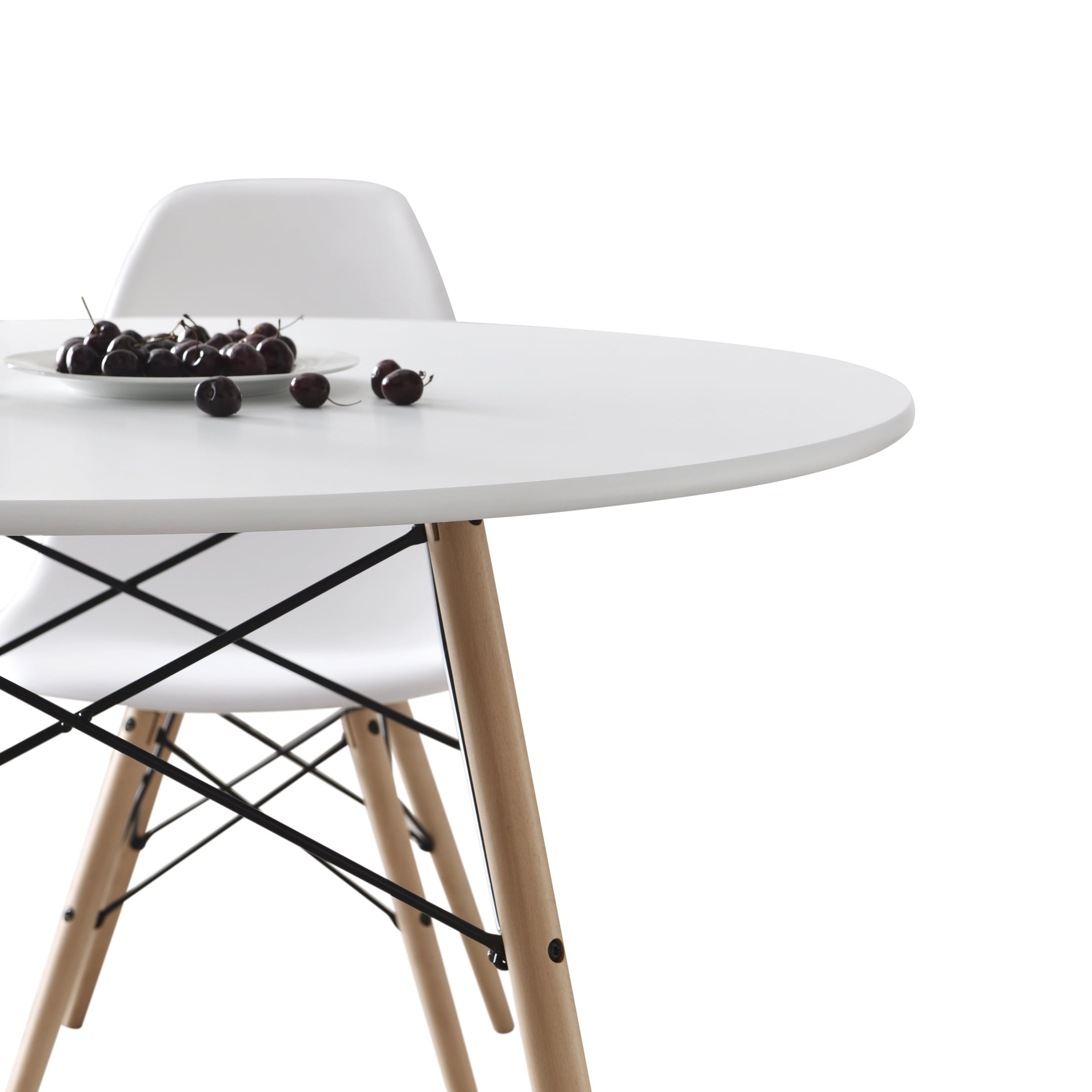 Mainstays 42 Inch Round Modern Wood Dining Table, Mid-Century Style, Beech and White