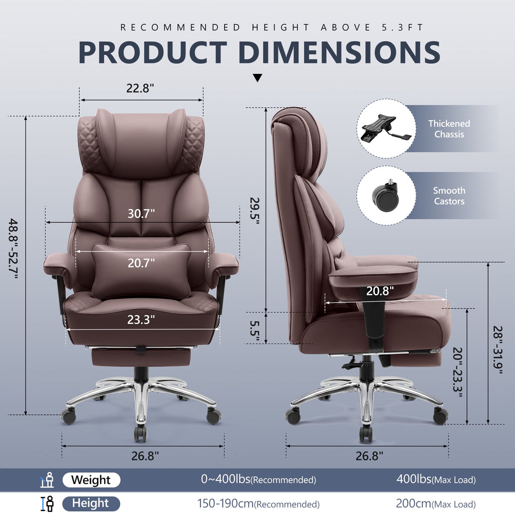 FASTES Office Desk Chair, Big and Tall Office Chair 400lbs Gaming Chair with Footrest, Ergonomic Executive High-Back Reclining Computer Chairs, Swivel Wheels and Lumbar Support, Black