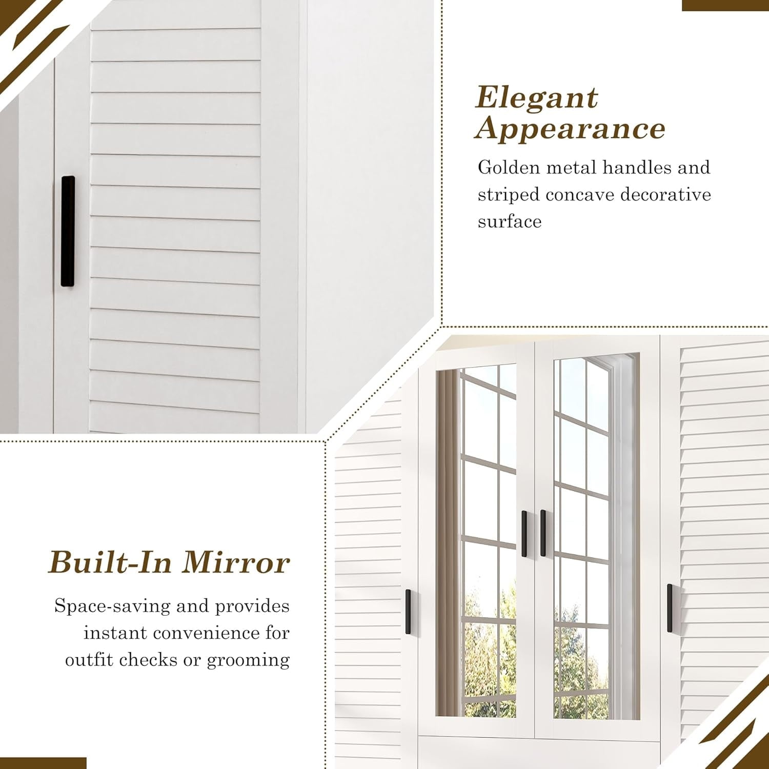 Blotout 70 Armoire Wardrobe Closet with Mirror & LED Lights, LED White Louver Door Wardrobe Armoire with 3 Drawers & Hanging Rods, Large 3 Doors Armoire Storage with Multi-Layer Shelves