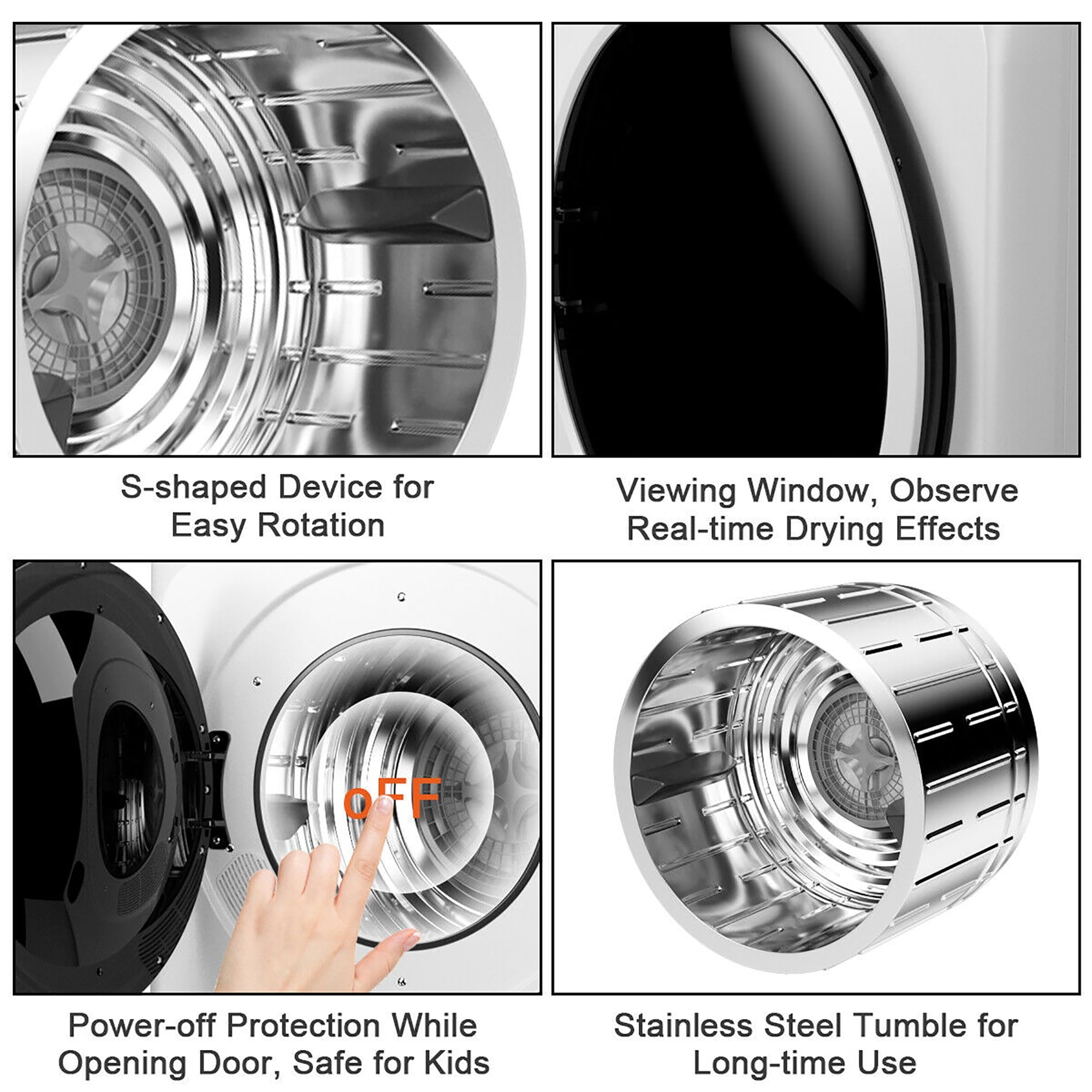 Costway 1700W Portable Clothes Dryer Electric Tumble Laundry Dryer Stainless Steel Tub 13.2 lbs /3.22 Cu.Ft