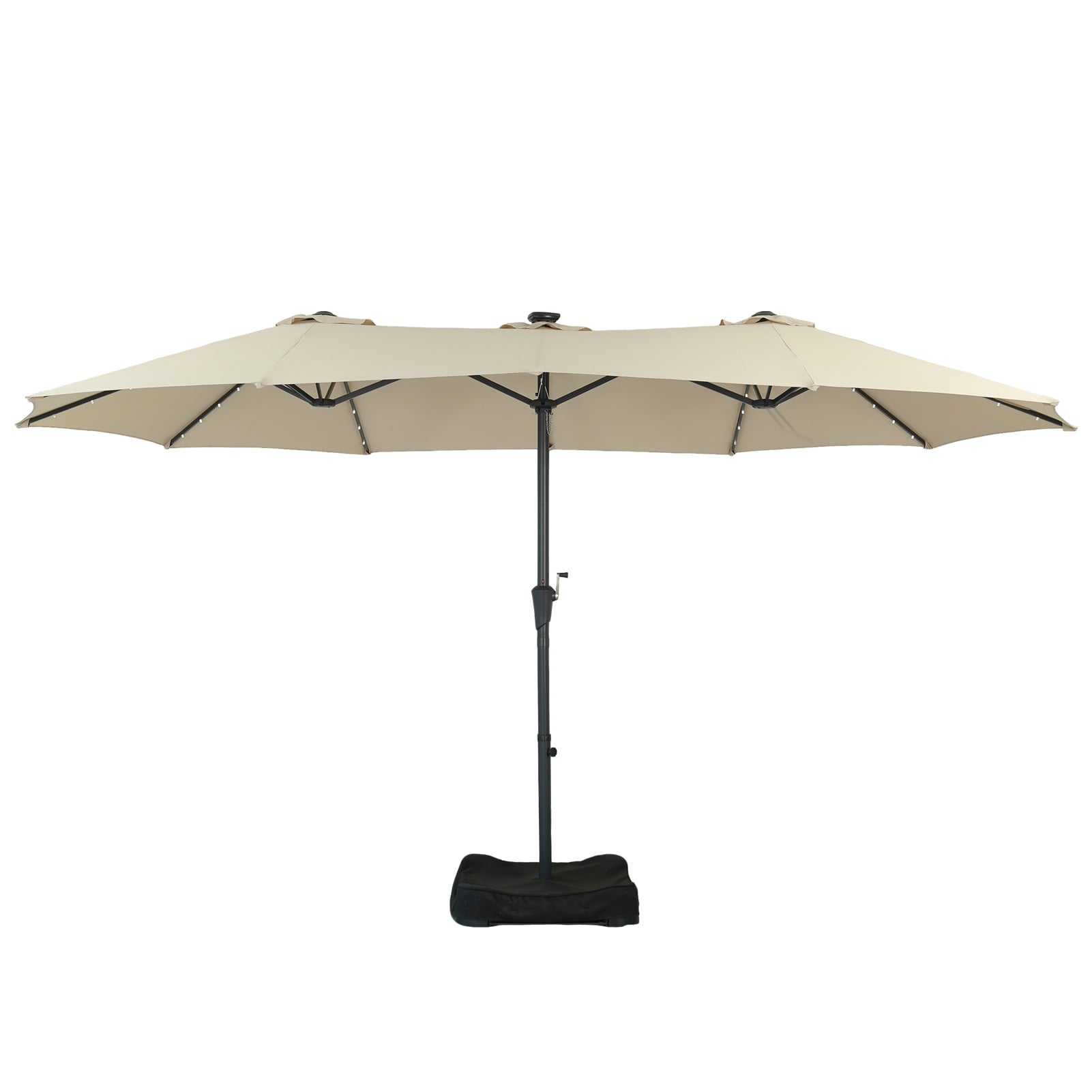 Ainfox 15ft Large Patio Umbrella with Solar Lights, Double-Sided Outdoor Rectangle Table Umbrellas with Sand Bag Base，Beige