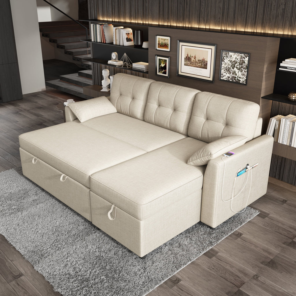 VANACC Sectional Sofa Bed with Storage and Soft Seat ,Reversible Pull Out Couch for Living Room,Gray