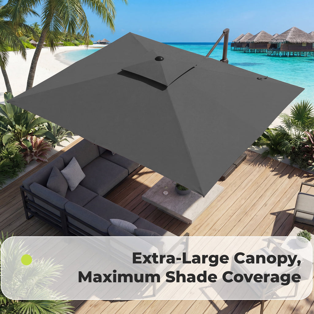 FUNDAZE 10x10ft Cantilever Patio Umbrella with Cross Base & Cover, Waterproof UV Resistant for Garden Poolside Cafe & Deck, Beige