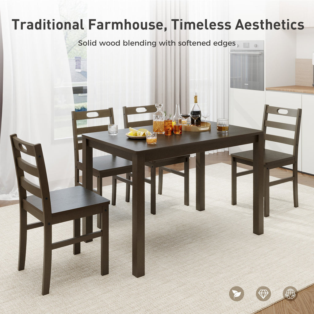 Alpha Joy Farmhouse Dining Table Set for 4 Solid Wood Kitchen Chairs and Table Set, Walnut & White